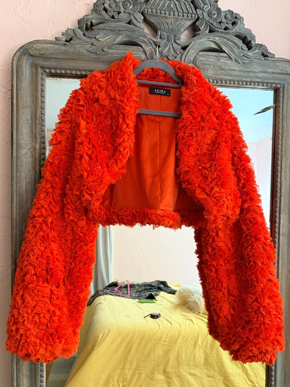 Akira red ruffle cropped jacket